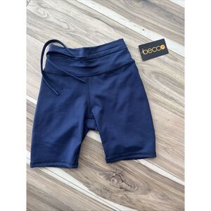 Becco‎ Navy Blue Ribbed High Waisted Bike Shorts Recycled Poly Small NWT